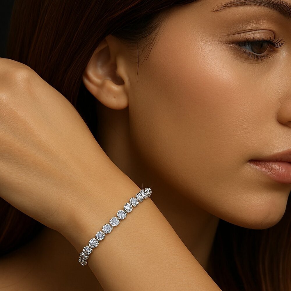 Swarovski Crystal Tennis Slider Bracelet w/ Sterling Silver Overlay – Jewelry